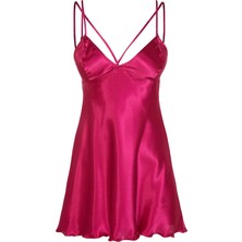 Dantel By Mls Fuşya Saten Biye Detaylı Babydoll & Gecelik