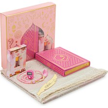 İhvan Pembe Vav Desenli Termo Deri Arapça Kuranı Kerim ve Seccade Seti