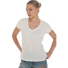 Penye Bizden  Japone Kol Transparan Bluz-Ekru