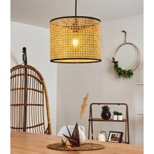 Burenze Modern Rattan Hasır Sarkıt Tasarım Salon Mutfak Oturma Odası Avize Doğal Hazeran Tekli Avize Hasır 25 cm