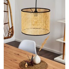 Burenze Modern Rattan Hasır Sarkıt Tasarım Salon Mutfak Oturma Odası Avize Doğal Hazeran Tekli Avize Hasır 25 cm