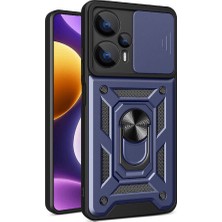 Xiaomi Poco F5 Uyumlu Prl Kılıf Magnetik Standlı Kamera Korumalı Zore Sürgülü Vega Kapak-Mavi