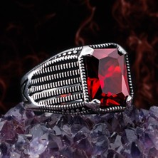 Takıhan Kırmızı Zirkon Taşlı 925 Ayar Gümüş Erkek Yüzük