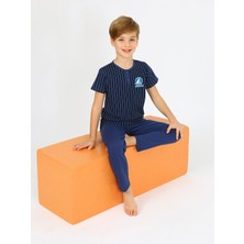 Vitmo Erkek Çocuk Kısa Kollu %100 Pamuklu Düğme Detaylı Sailboat Pijama Takımı