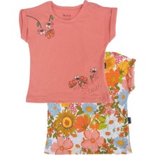 Bebelop Çiçek Baskılı Bisiklet Yaka T-Shirt 2'li Set