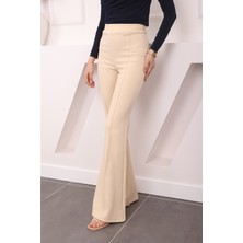 Bej Yüksek Bel Çimalı İspanyol Pantolon