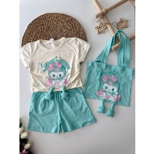 Miniğimin Cicileri Çantalı Büzgülü 3 Lü Kız Çocuk Takım - Turkuaz