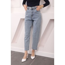Buz Mavi Yüksek Bel Mom Jeans Pantolon