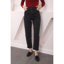Antrasit Yüksek Bel Mom Jeans Pantolon