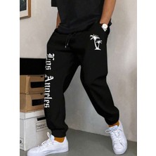 Amor Man Büyük Beden Özel Tasarım Beyaz Palmiye Baskılı Yazlık Ter Tutmayan Erkek Eşofman  Altı