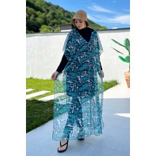 Remsa Mayo Remsa Kadın Pareo Triko Örme Kaftan Çizgi Yaprak Desenli Yazlık Plaj Modası