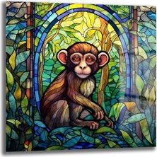 Glazella Vitray Maymun Kare Cam Tablo