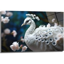 Glazella Beyaz Tavus Kuşu Dekorati̇f Yatay Cam Tablo, Ev Dekorasyon