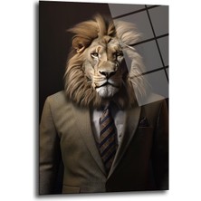 Glazella Takım Elbi̇seli̇ Aslan Dekorati̇f Di̇key Cam Tablo