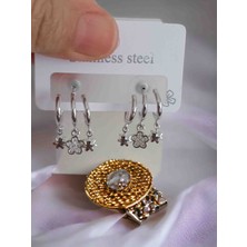 Noshnosh 316L Silver Çelik Kararmaz Çoklu Görünümlü Tek Küpe