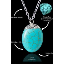 Tesbih Atölyesi Sertifikalı Xxl Boy Firuze Taşı Kolye (Turkuaz Taşı) - Gümüş Alaşımlı