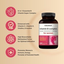 Naturebell Vitamin B Complex For Women Super Methylated B12 Folate Biotin Choline Vitamin C Vitamin E 240 Kapsul