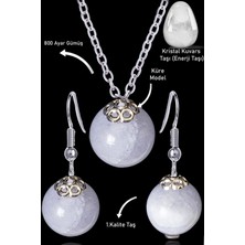 Tesbih Atölyesi Sertifikalı Küre Model Kristal Kuvars Taşı Kolye ve Küpe Seti - Gümüş Aparatlı