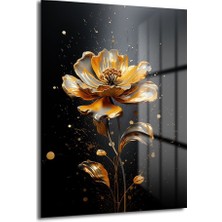 Glazella Yokoluş Altın Çi̇çek Dekorati̇f Di̇key Cam Tablo, Ev Dekorasyon, Ofi̇s Dekorasyon