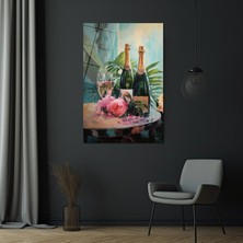 Glazella Dekoratif Şampanya Dikey Cam Tablo Ev Dekorasyon