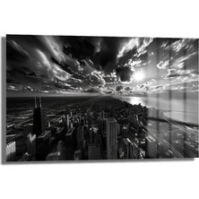 Glazella Siyah Beyaz Şehir Cam Tablo