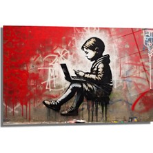 Glazella Çocuk Sokak Sanatı Dekorati̇f Yatay Cam Tablo, Ev Dekorasyon, Ofi̇s Dekorasyon