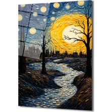 Glazella Van Gogh Temalı Akışkan Gece Di̇key Dekorati̇f Cam Tablo