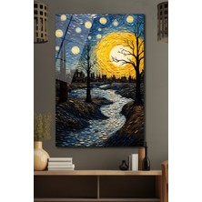 Glazella Van Gogh Temalı Akışkan Gece Di̇key Dekorati̇f Cam Tablo