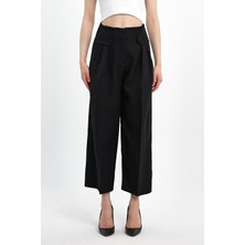 İhraç Pazarı Kadın Bol Paça Pantolon Düğme Detaylı %95 Polyester Konforlu Model