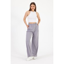 Crep Woman Fashion Kadınlar İçin Gri Viskon Cimalı Günlük Pantolon Boru Paça Model