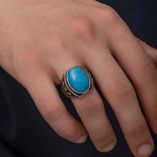 Armagano Gümüş Zirkon Turkuaz Taşlı Oval Erkek Yüzük