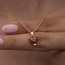 Armagano Gümüş Gold Kırmızı Taşlı Kalpli Kadın Kolye