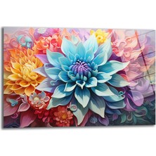 Glazella Mandala Renkli̇ Çi̇çek Yatay Cam Tablo Ev Dekorasyon