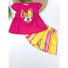 Tufitto Baby Kız Çocuk Şort Tişort Ikili Takım Fiyonklu Minnie Mouse Li Luck Girl Baskılı Pembe Açık Pembe Sarı