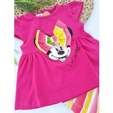 Tufitto Baby Kız Çocuk Şort Tişort Ikili Takım Fiyonklu Minnie Mouse Li Luck Girl Baskılı Pembe Açık Pembe Sarı