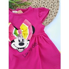 Tufitto Baby Kız Çocuk Şort Tişort Ikili Takım Fiyonklu Minnie Mouse Li Luck Girl Baskılı Pembe Açık Pembe Sarı