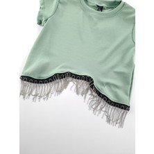 Selfie Kids Kız Çocuk Pantolon Zincirli Bluz Crop Ikili Takım Fitilli Kumaş Kırmızı Su Yeşili Renk Seçenekleri