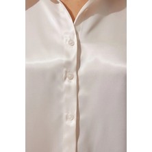Hazelin Kadın Yeni Krem Hafif Dökümlü Saten Yüzeyli Gömlek HZL22W-BD139641