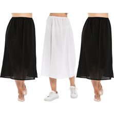 Eliş Şile Bezi Şile Bezi Jüpon Beli Lastikli Tam Boy Kadın Uzun Etek Astarı 3'lü Set Siyah-Beyaz-Siyah Syh/byz/sy