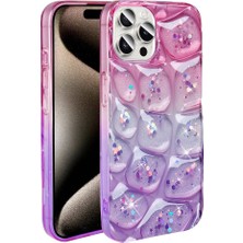 iPhone 15 Pro Max Uyumlu Tcg Kılıf Simli 3D Desenli Zore Hacar Kapak-Pembe-Mor