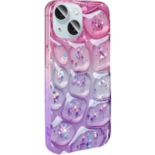 BTHM Store iPhone 15 Uyumlu Bth Kılıf Simli 3D Desenli Zore Hacar Kapak-Pembe-Mor