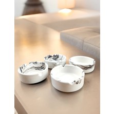 Qtahya Home Ebruli Kül Tablası Küllük 3 Parça Seramik 8 cm