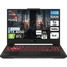 Asus Tuf Gaming A15 Ryzen 5-7535HS 32 GB 1 Tbssd RTX4050 15.6'' Fhd Windows 11 Pro Taşınabilir Bilgisayar FA507NU-LP157 BT62