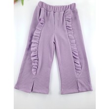 Bonboner Kids Kız Çocuk Yazlık Lila Ikili Takım Pantolon Fitilli Kumaş Tişort Kollar Fırfırlı