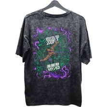 Fuddy Moda Oversize One Piece Zoro Ex2  Sırt Baskılı Yıkamalı T-Shirt, Unisex Anime Baskılı Vintage Tişört