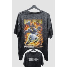 Fuddy Moda Oversize One Piece Sabo V2 Sırt Baskılı Yıkamalı T-Shirt, Unisex Anime Baskılı Retro Tişört