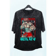 Fuddy Moda Oversize Baki Hanma Baskılı Yıkamalı T-Shirt, Unisex Anime Baskılı Retro Tişört