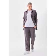 Westbound Kadın Günlük Üçlü Takım Gömlek Pantolon T-Shirt - Kül