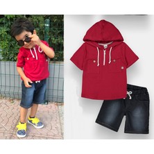 Novy Baby Kot Pantolonlu Kısa Kollu Kapşonlu Erkek Çocuk 2'li Takım - 3-6 Yaş - 2093
