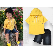 Novy Baby Kot Pantolonlu Kısa Kollu Kapşonlu Erkek Çocuk 2'li Takım - 3-6 Yaş - 2093